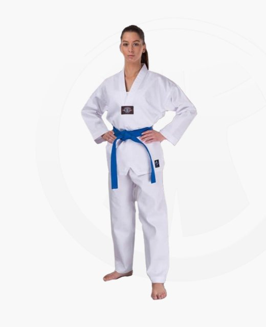 Fighter`s World JINYANG Taekwondo Anzug 180 cm weißer Kragen Aufdruck am Rücken 180