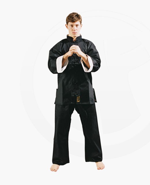 FW Shaolin Kung Fu Uniform Anzug 120 cm schwarz mit weißen Kragen 120cm