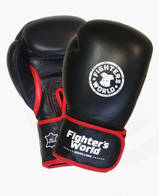 Fighter's World  Linnox Training Boxhandschuhe schwarz echt Leder 
