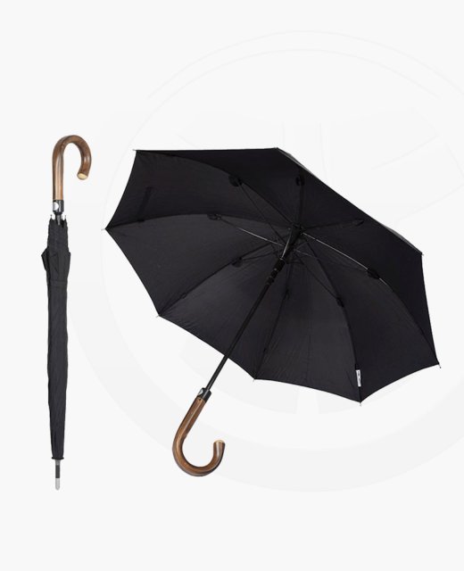 Sicherheitsschirm ORIGINAL mit Rundhaken Holzgriff stabiler Regenschirm Self Defense 