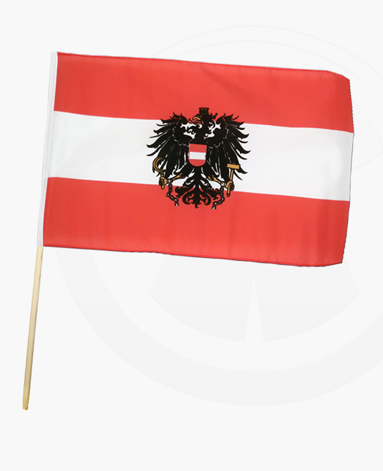Flagge AUSTRIA Österreich mit Bundesadler auf Holzstock
